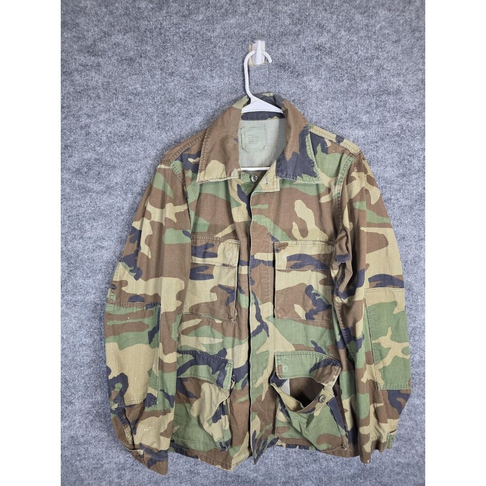 BDU Jacket Mens Medium Woodland Camo Combat Coat Field Military Button Front